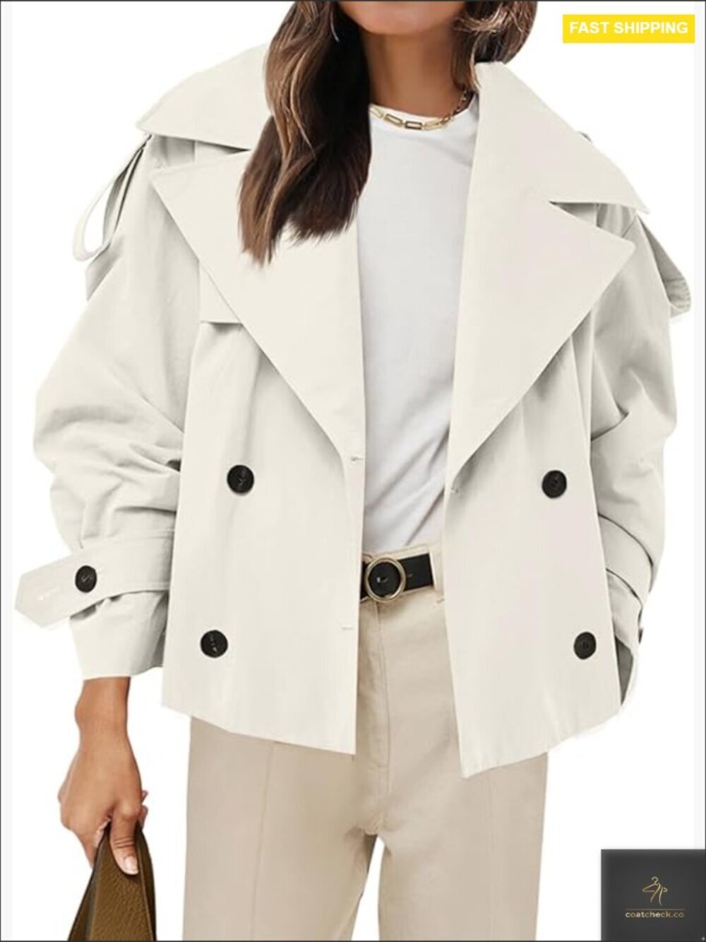 Cropped Trench Coat Double Breasted Casual Chic Fall Outerwear with Belt